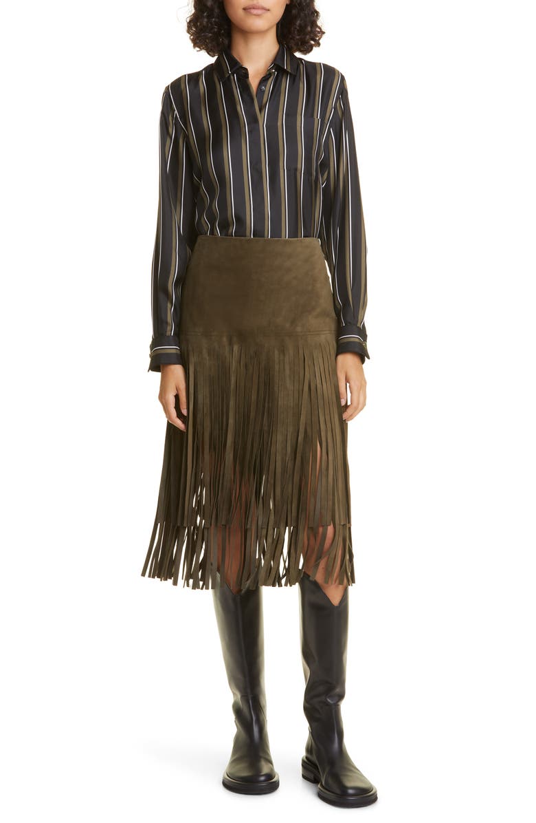 Max Mara Battage Fringe Suede Midi Skirt, Alternate, color,