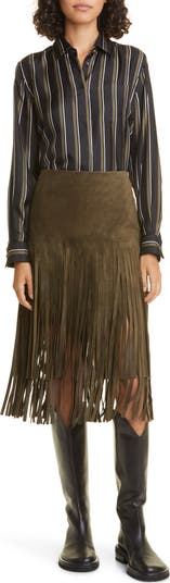Max Mara Battage Fringe Suede Midi Skirt | Nordstrom