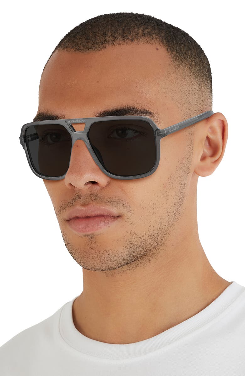 Dolce&Gabbana 61mm Flat Top Pilot Sunglasses, Alternate, color, Grey