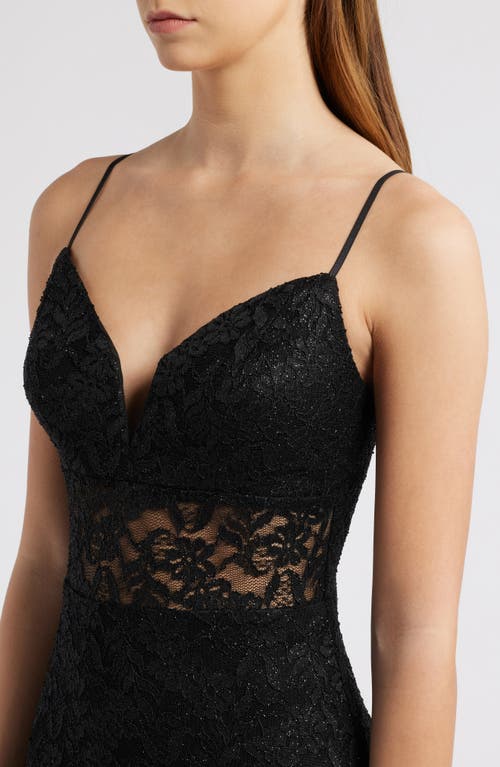 City Studio Black Glitter & Lace Dress In Black