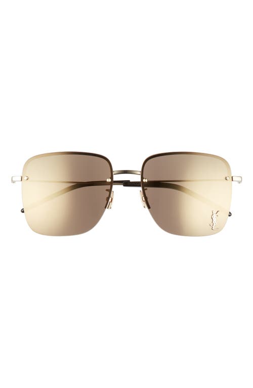 Saint Laurent 58mm Semi Rimless Flat Front Square Sunglasses In Gold