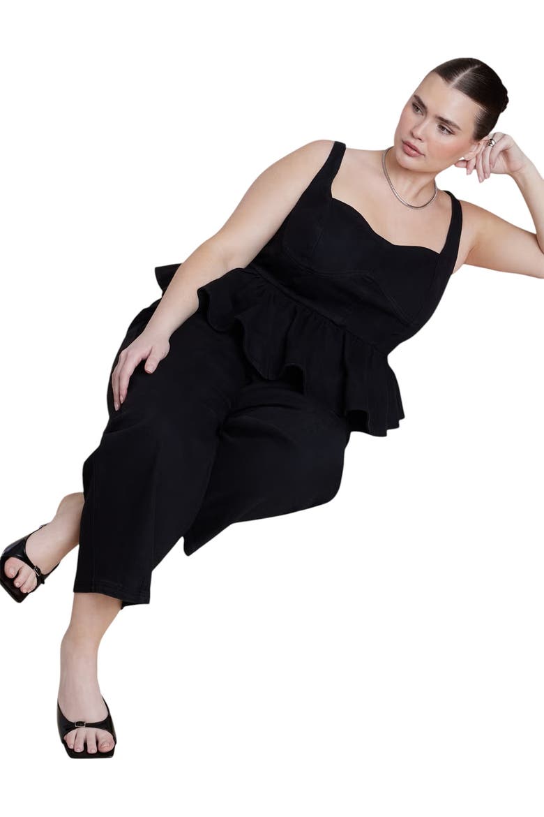 Peplum Barrel Leg Jumpsuit, Alternate, color, BLACK WASH