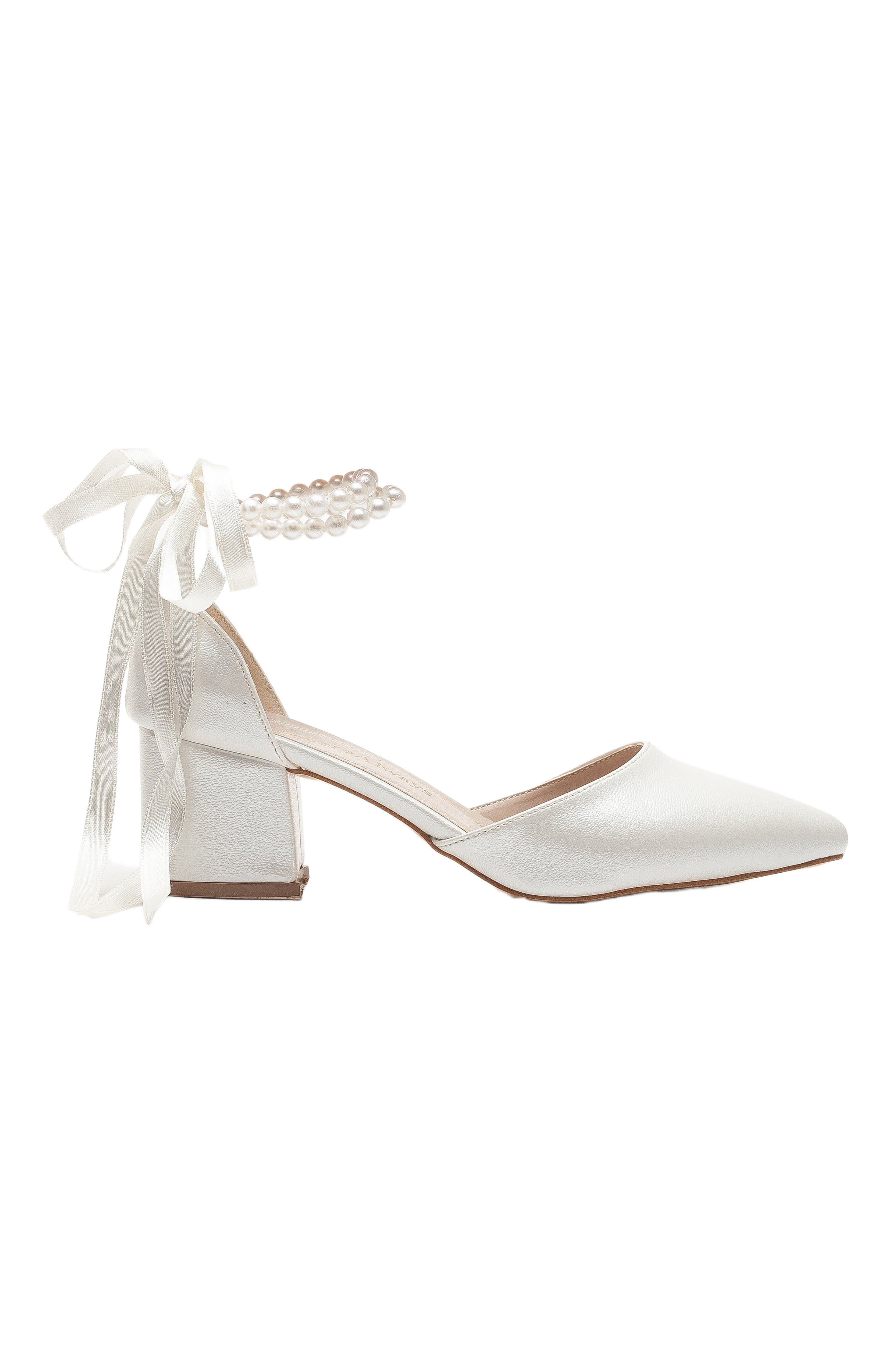 Forever 
Always Shoes Miranda Low Block Heels with Pearls, Alternate, color, Ivory Faux Leather