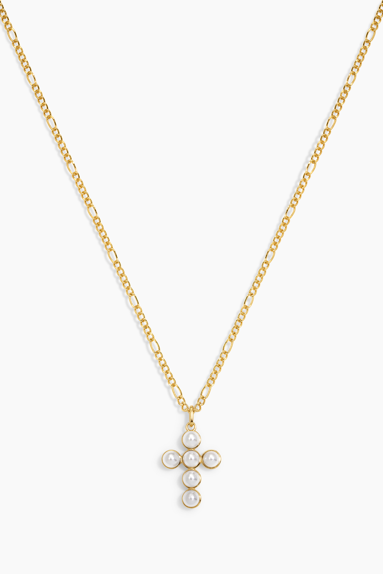 Pearl Cross Necklace, Main, color, GOLD