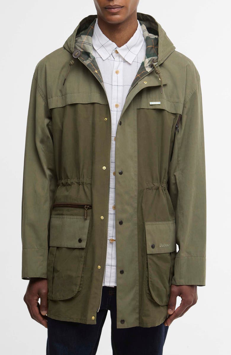 Barbour Icons Durham Waterproof Hooded Raincoat, Main, color, Fern