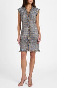 Santorelli Tuscany Cap Sleeve V-Neck Sheath Tweed Dress