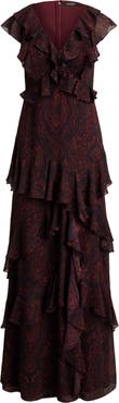 Lauren Ralph Lauren Paisley Tiered Ruffle Trim Gown
