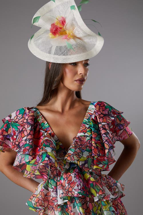 Coast Lisa Tan Tie Back Ruffle Peplum Dress In Gold