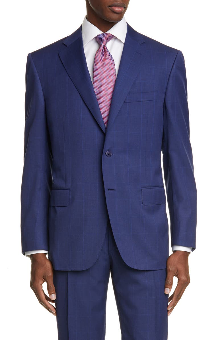 Canali Sienna Soft Windowpane Classic Fit Wool Suit, Alternate, color,
