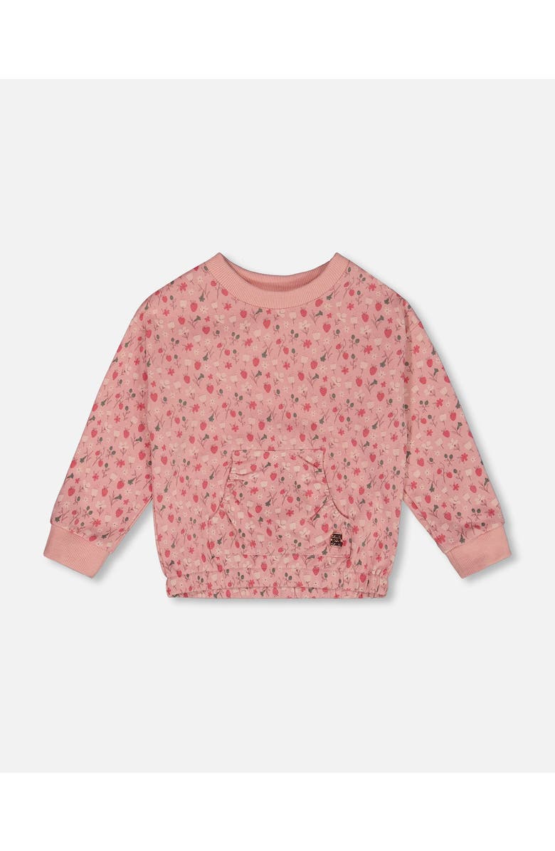 Deux par Deux Girl's Printed French Terry Sweatshirt Old Pink And Flowers, Main, color,