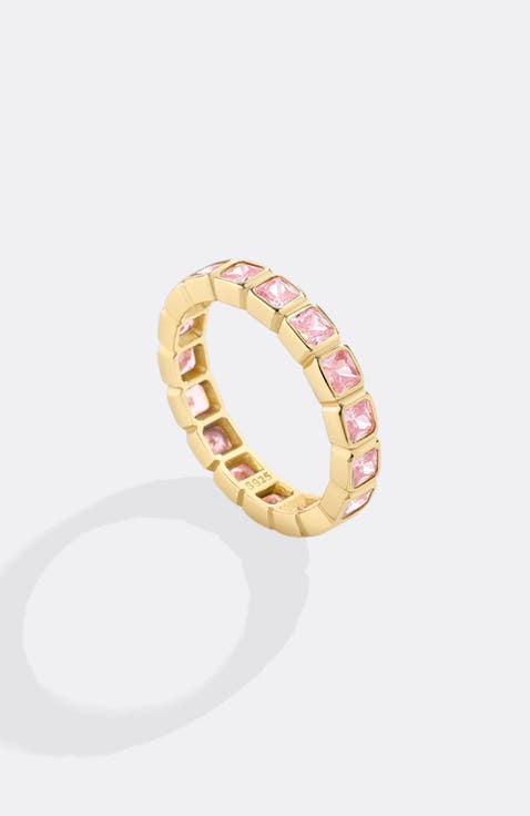 Emerald Cut Birthstone Eternity Ring