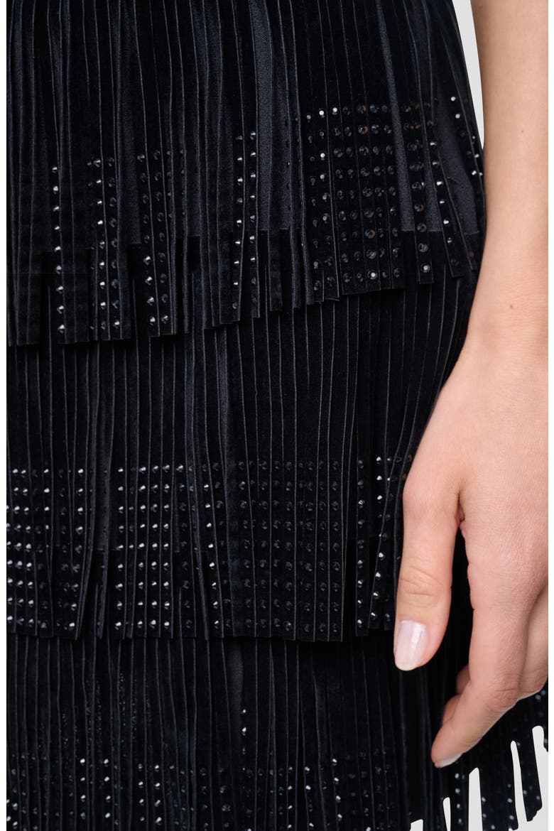 Rhinestone Fringe Miniskirt, Alternate, color, BLACK