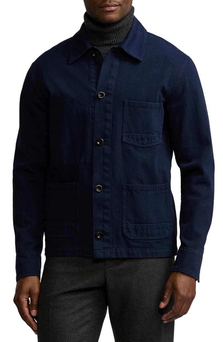 Ralph Lauren Purple Label Cotton Herringbone Button-Up Chore Coat, Main, color, 