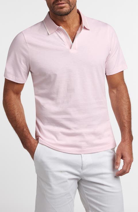 Tipped Johnny Collar Cotton & Silk Polo