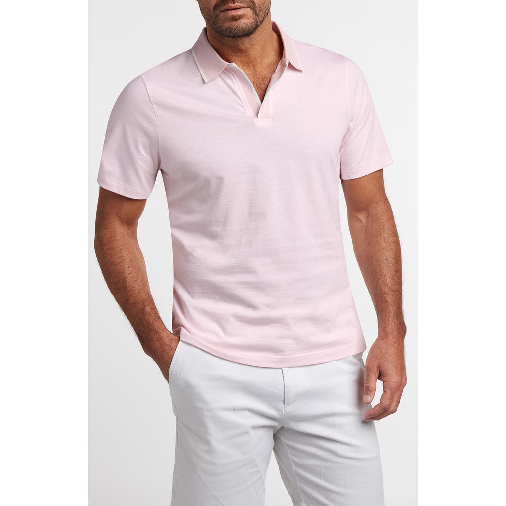 David Donahue Tipped Johnny Collar Cotton & Silk Polo In Multi
