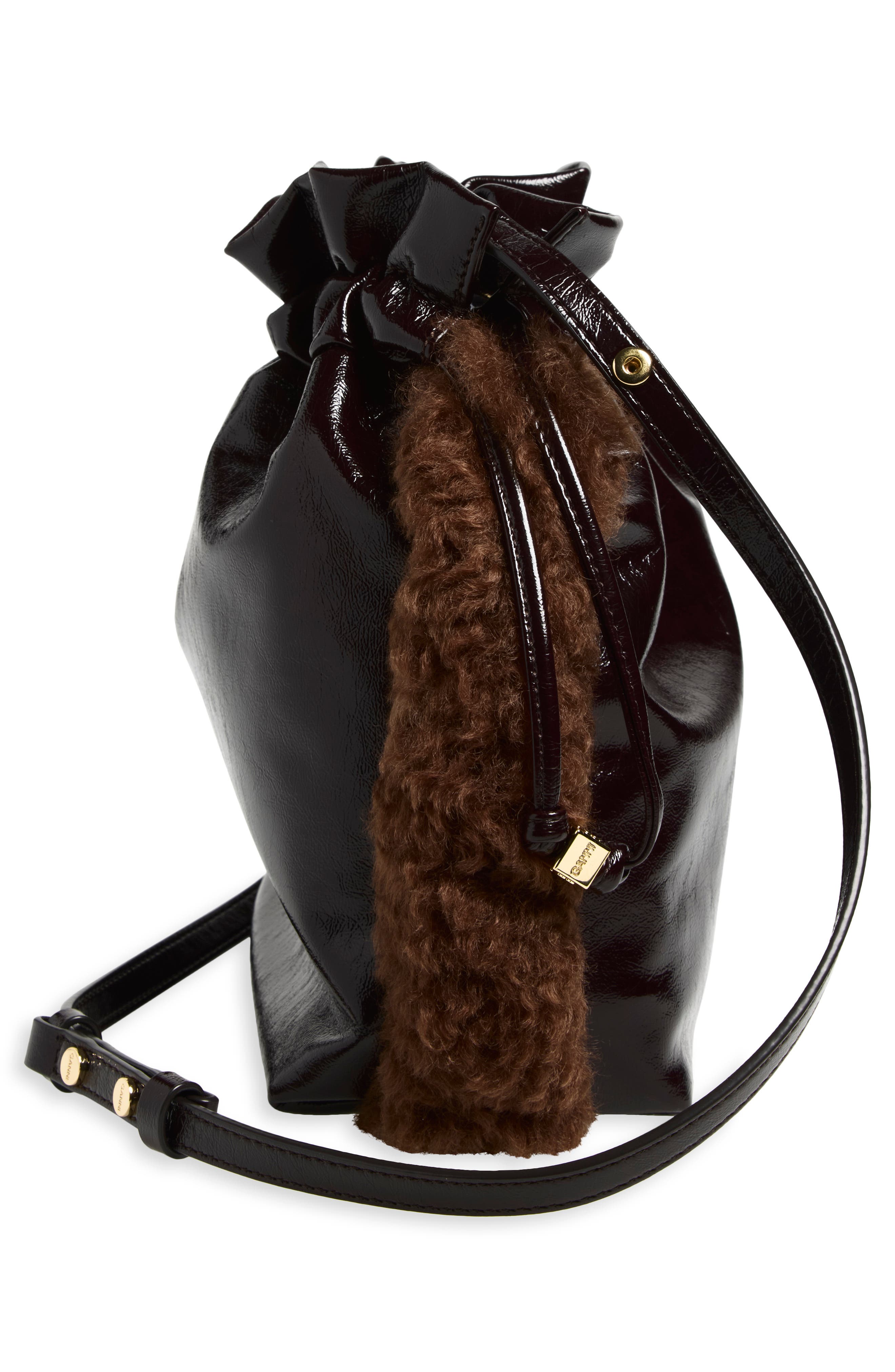 Ganni Party Pouch Leather Bag with Faux Shearling Trim (Women) | Nordstrom