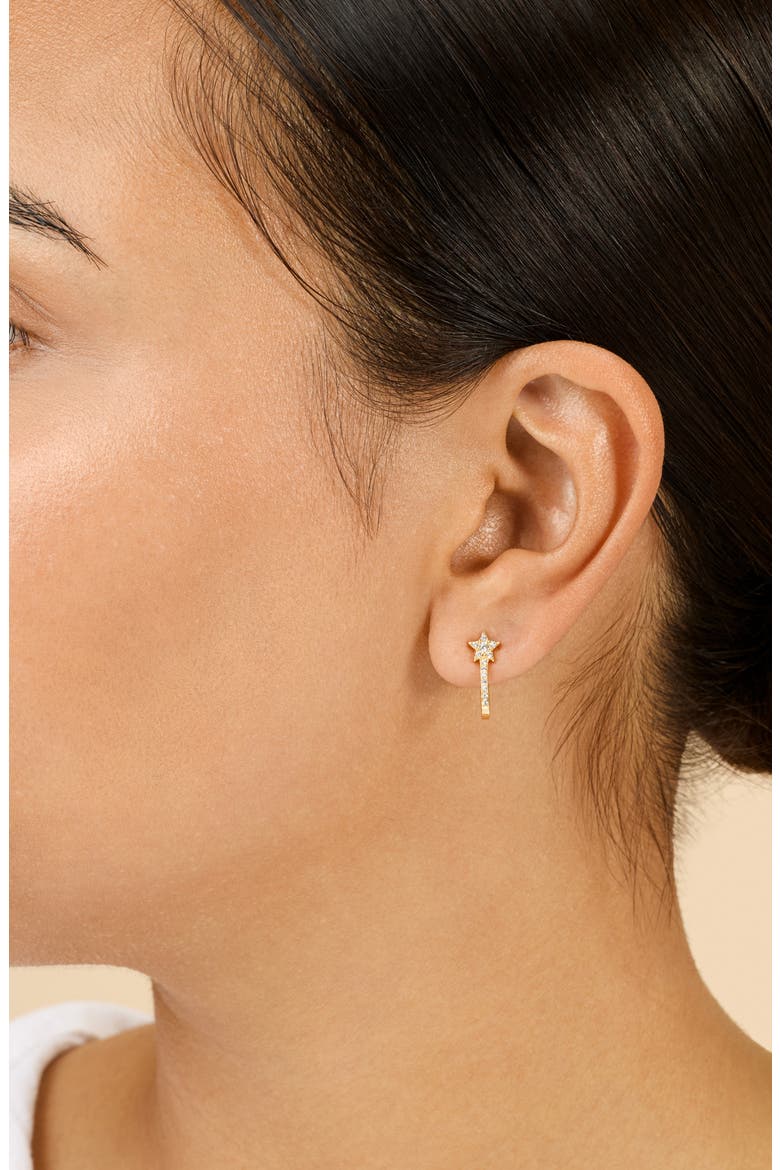 Cubic Zirconia Star Hoop Earrings, Alternate, color, GOLD