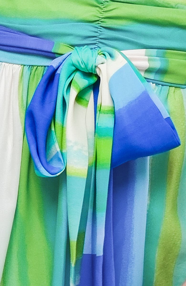 FLYING TOMATO Print Strapless Midi Dress, Alternate, color, Green Blue