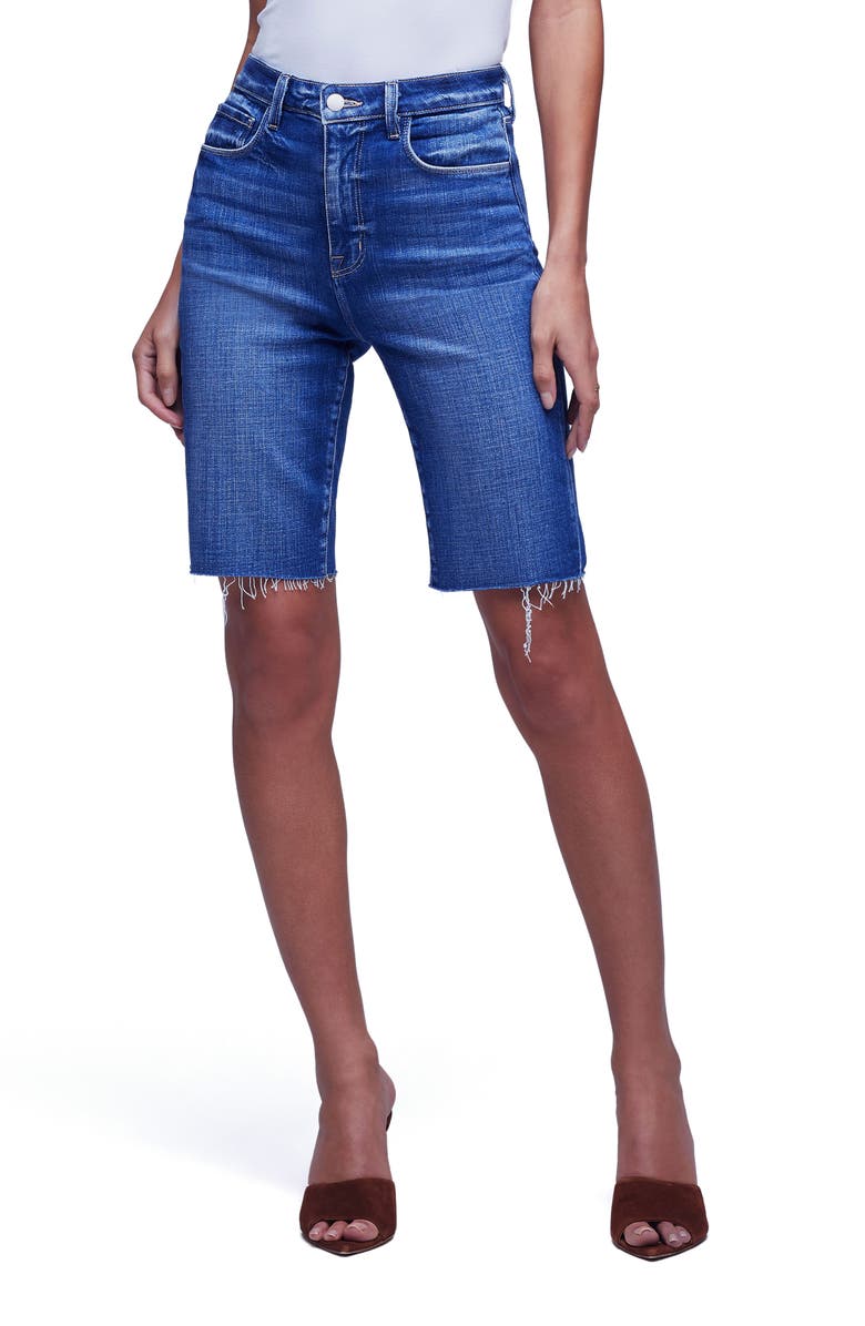 L'AGENCE Cicely Raw Hem High Rise Bermuda Stretch Denim Shorts, Main, color, 