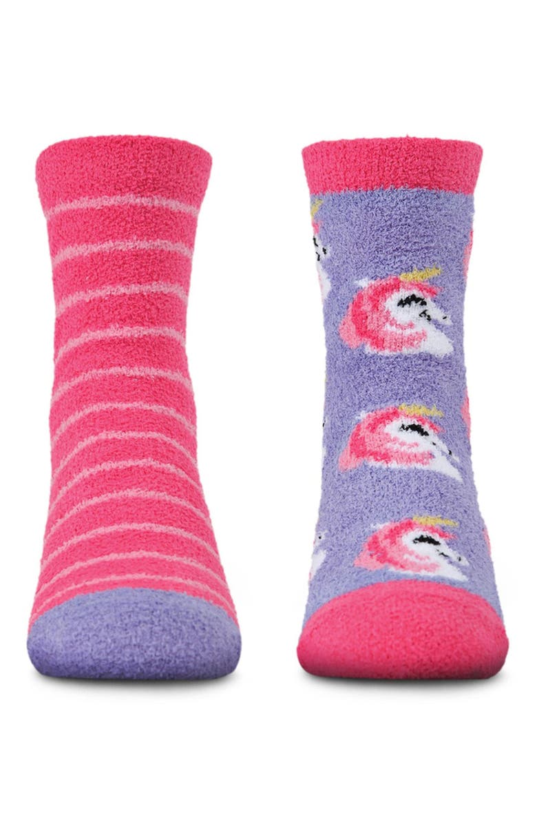 MeMoi Unicorn Fuzzy Non-Skid Socks 2-Pair, Alternate, color, Fuchsia