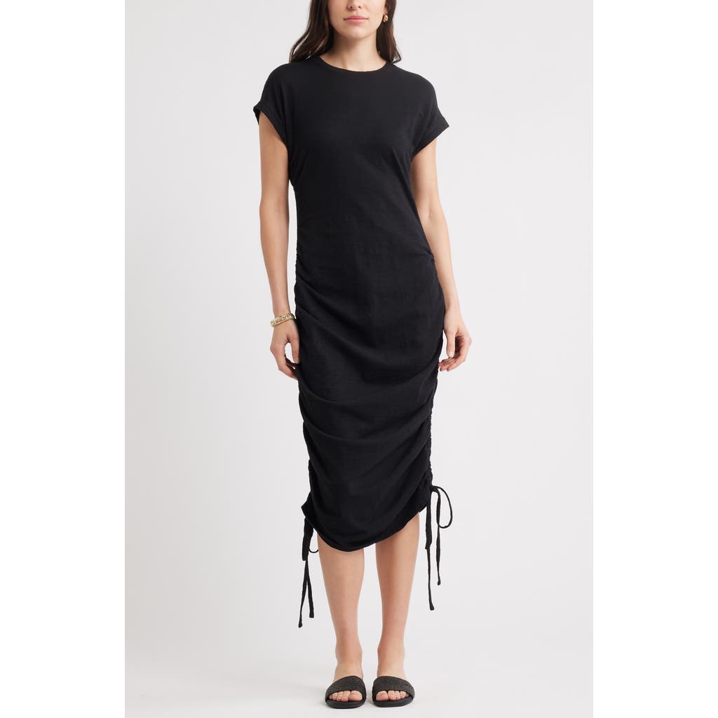 Caslonr Caslon(r) Ruched Cotton Midi T-shirt Dress In Black