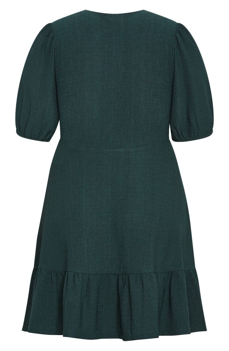City Chic Katelyn Puff Sleeve Faux Wrap Dress, Alternate, color, Emerald