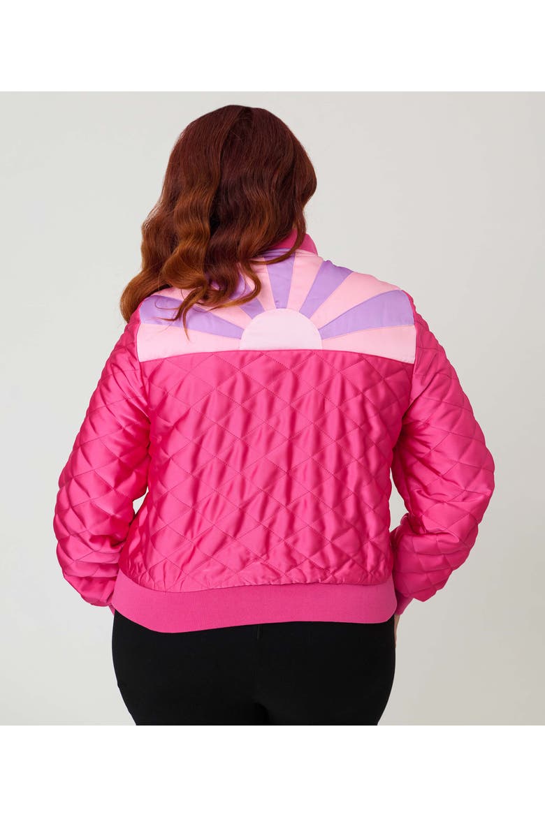 Plus Size Quilted Varsity Jacket, Alternate, color, Pink Stripe Embroidered