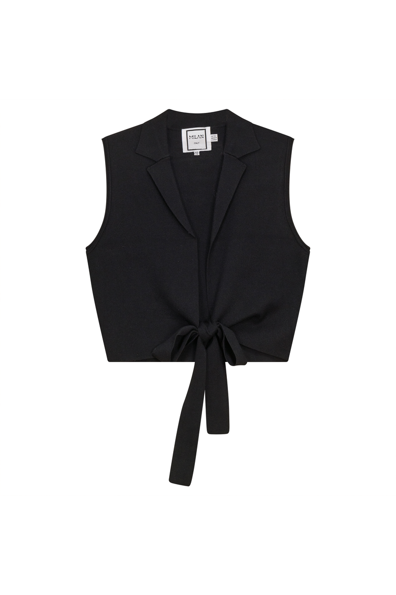 Cropped Wrap Belt Knit Vest, Main, color, Black