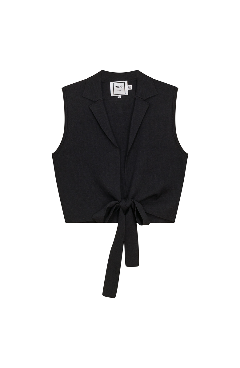 Milan Italy Cropped Wrap Belted Soft Knit Vest, Main, color, Black