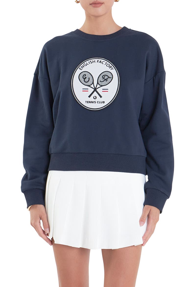 Sports Club Velvet Patch Sweatshirt, Main, color, NAVY