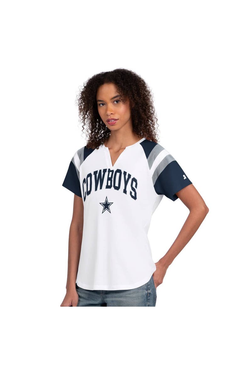 Women's Starter  White Dallas Cowboys Game On Notch Neck T-Shirt, Main, color, White