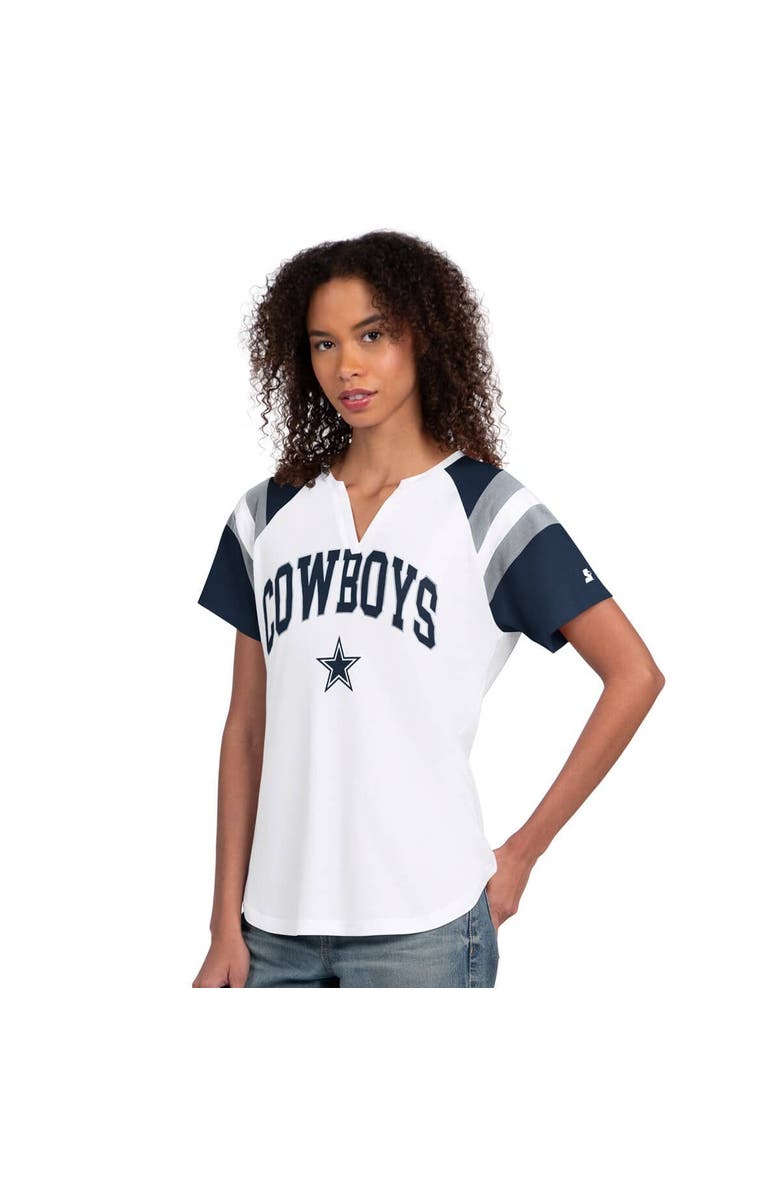 STARTER Women's Starter White Dallas Cowboys Game On Notch Neck T-Shirt, Main, color, White