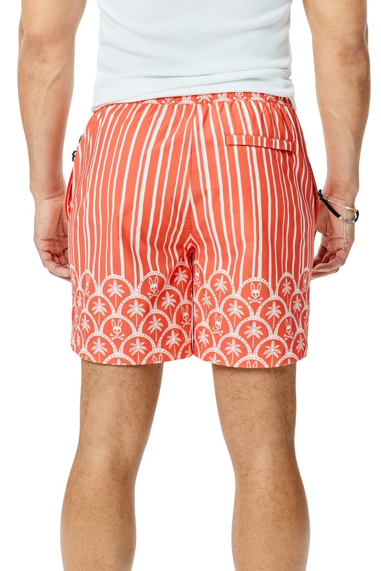 Brad Palm Tree & Bunny Print 6-Inch Swim Trunks, Alternate, color, EMBERGLOW