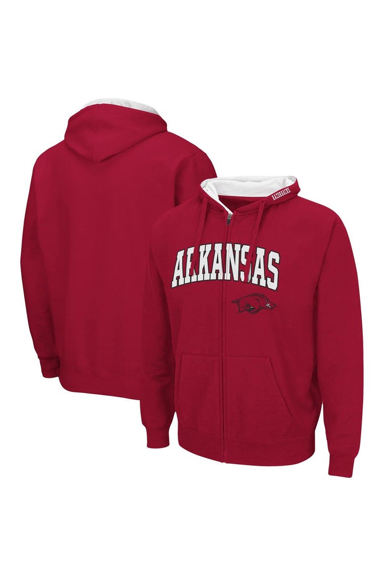 Men's Colosseum Cardinal Arkansas Razorbacks Arch & Logo 3.0 Full-Zip Hoodie, Main, color, Cardinal