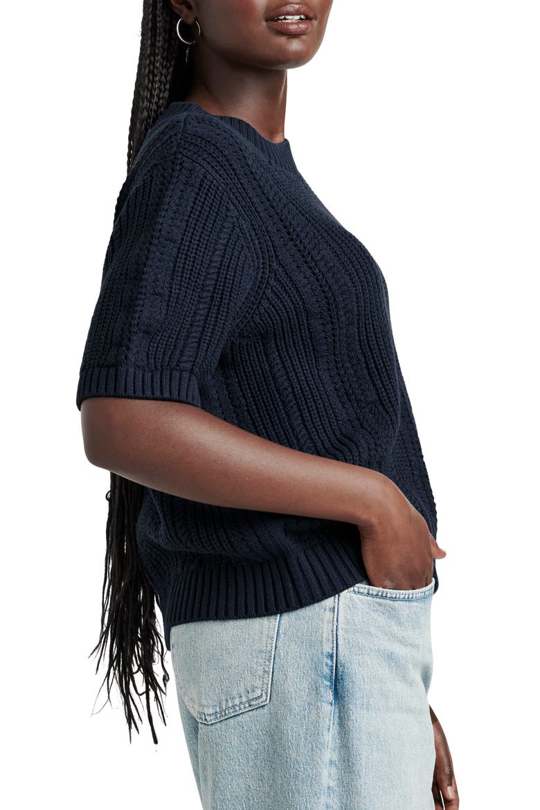 Lizzie Short Sleeve Cotton Blend Sweater, Alternate, color, NAVY