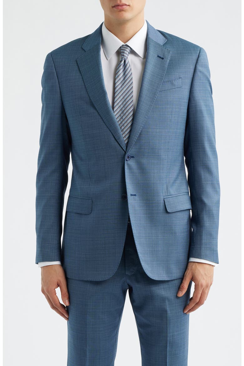 Teal Microcheck Virgin Wool Suit, Alternate, color, TEAL