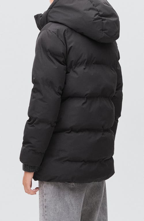 Mango Teen Hooded Puffer Coat In Black