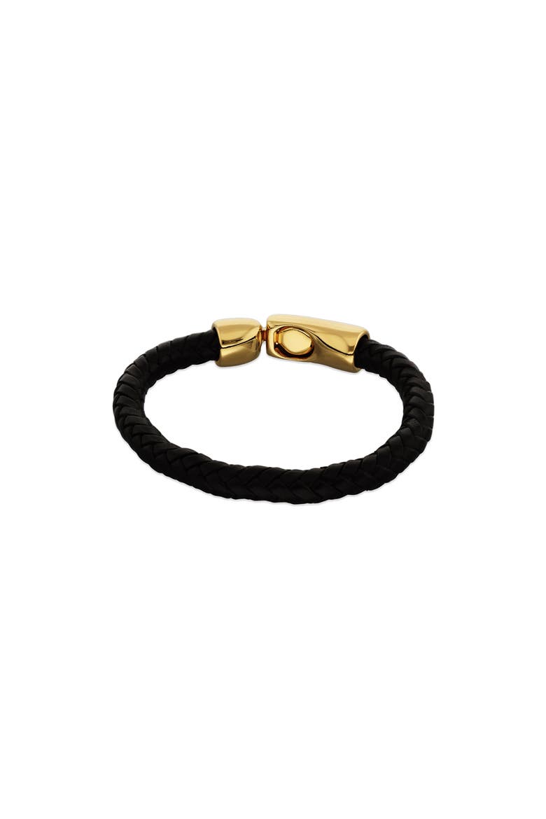 Braided Leather Bracelet with Gold Plated Clasp, Alternate, color, Gold