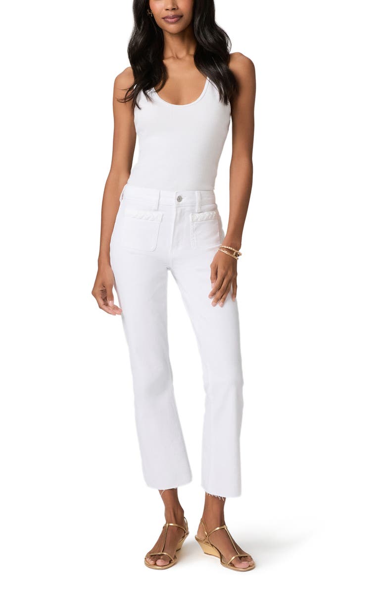 PAIGE Mason High Waist Braid Detail Crop Raw Hem Jeans, Alternate, color, Crisp White