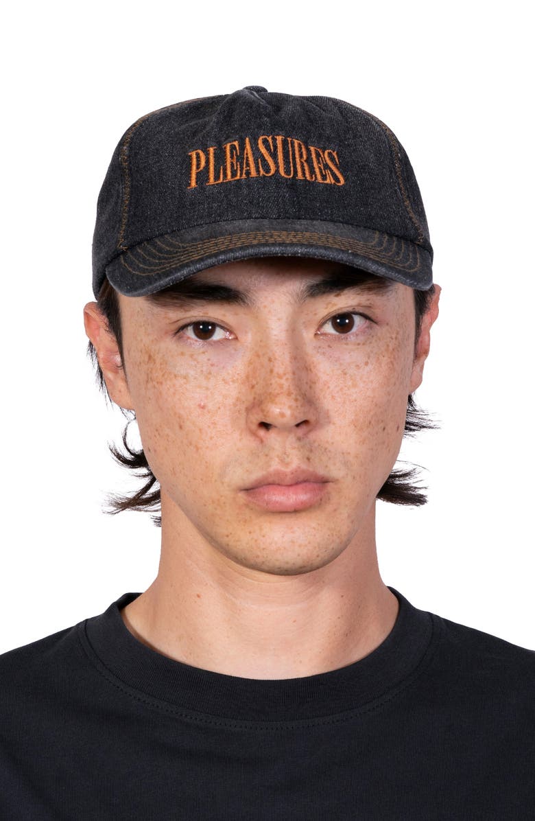 PLEASURES Zigzag Adjustable Cotton Denim Baseball Cap, Alternate, color, Black