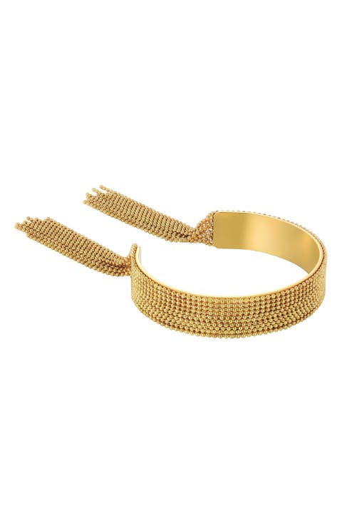 18K Gold Plated Beaded Chain Cuff Bracelet
