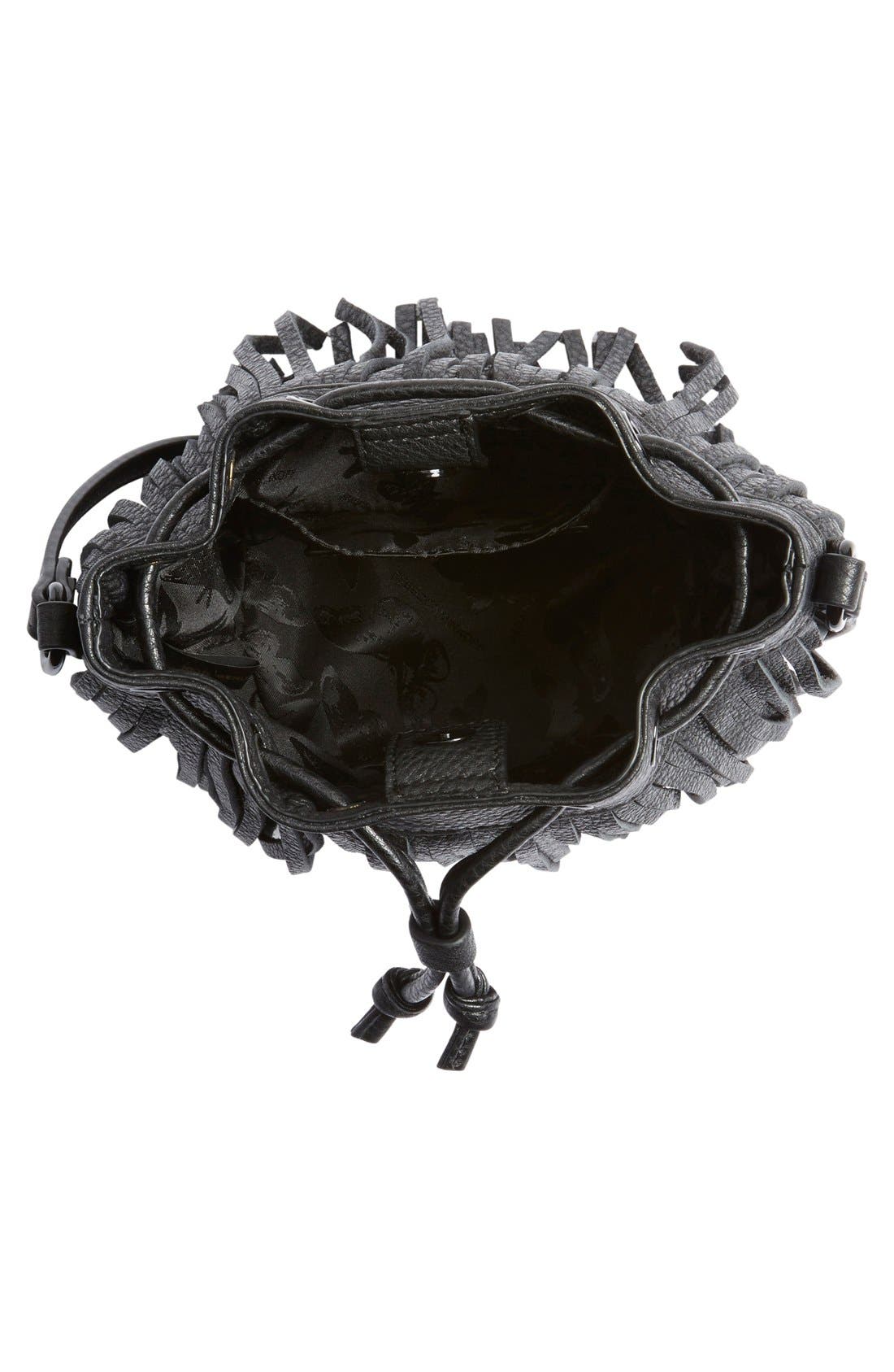 'Micro Lexi' Fringe Bucket Bag, Alternate, color, BLACK/ BLACK