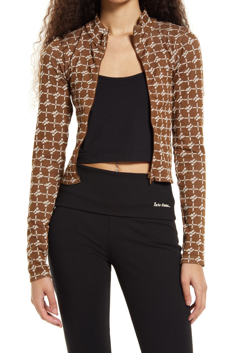 Monogram Zip Jacket, Alternate, color, BROWN