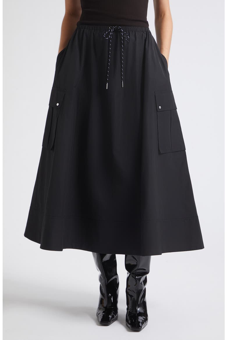 Elodie Drawstring Cargo Midi Skirt, Main, color, JET