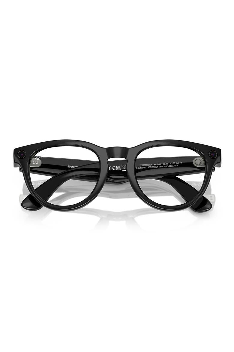 Skyler 51mm Round Smart Sunglasses, Alternate, color, SHINY BLACK