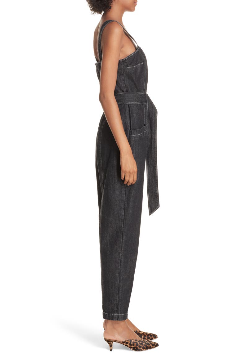 Topstitch Cotton Denim Jumpsuit, Alternate, color, BKLRRN