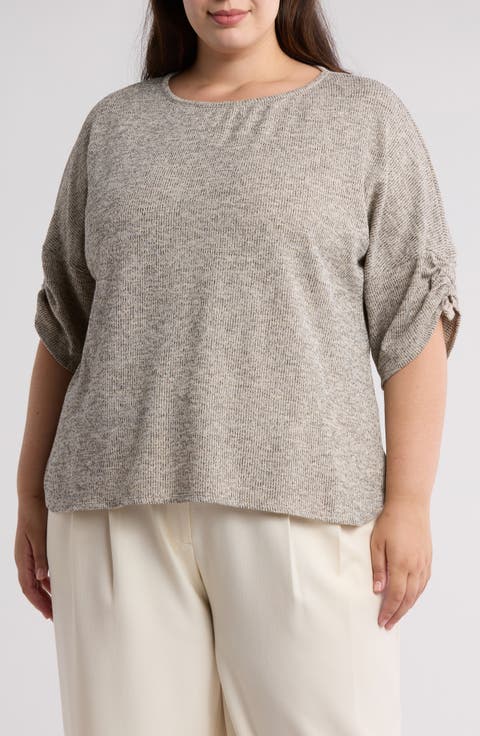 Ribbed Dolman Sleeve Sweater (Plus)