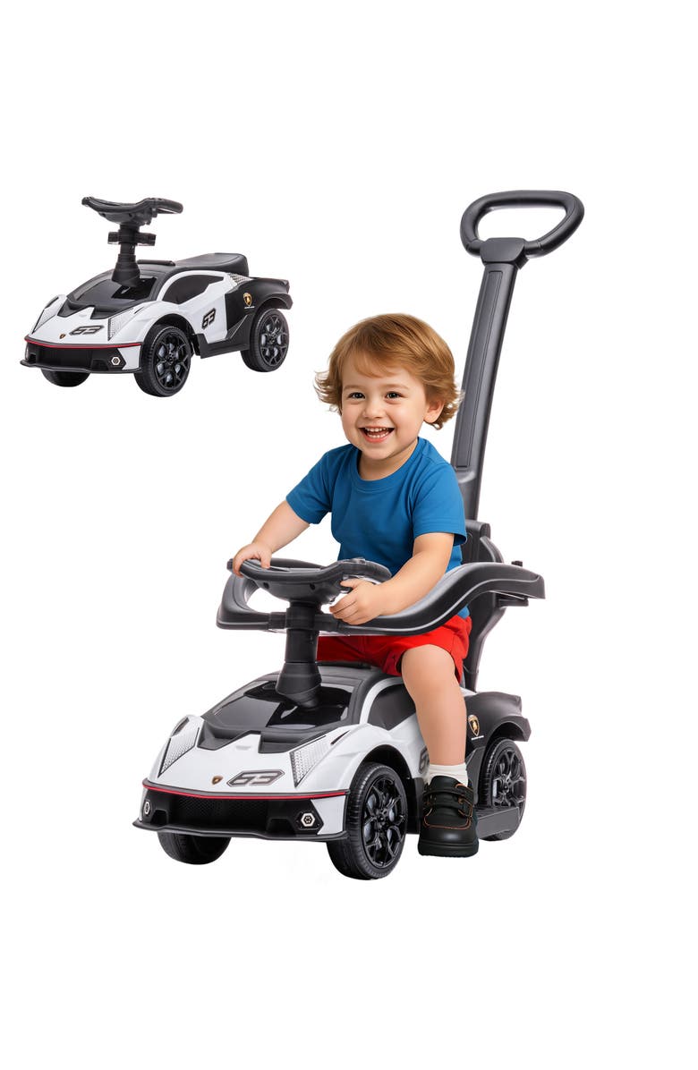 Aosom 2-in-1 Kids Push Car with Horn, Engine Sound, Steering Wheel, Main, color, White