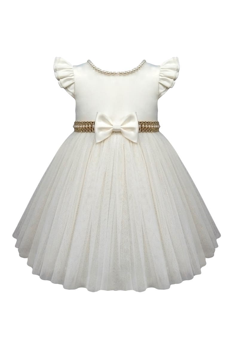 Satin Party Dress, Main, color, CANDLE/ GOLD