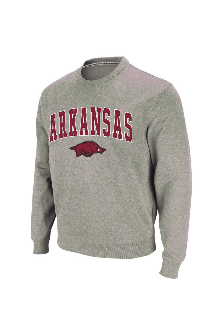 Men's Colosseum Heather Gray Arkansas Razorbacks Arch & Logo Crew Neck Sweatshirt, Alternate, color, Heather Gray